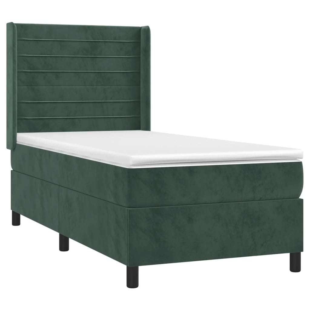 Box Spring Postel S Matrací Tmavě Zelená 90X200 Cm Samet
