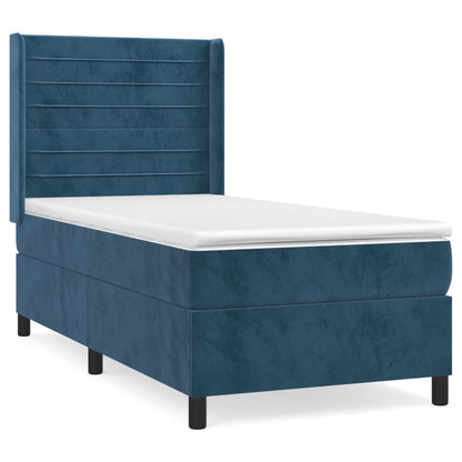 Box Spring Postel S Matrací Tmavě Modrá 90X200 Cm Samet