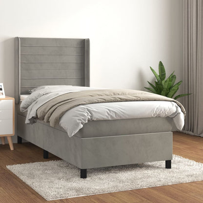 Box Spring Postel S Matrací Samet Světle Šedá