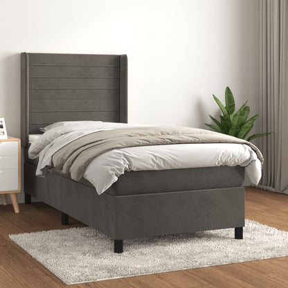 Box Spring Postel S Matrací Samet Tmavě Šedá