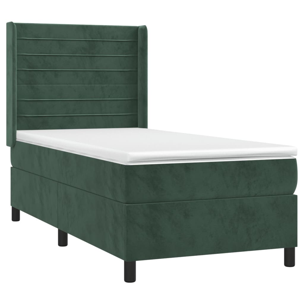 Box Spring Postel S Matrací Tmavě Zelená 100X200 Cm Samet