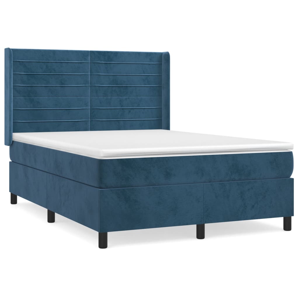 Box Spring Postel S Matrací Tmavě Modrá 140X190 Cm Samet