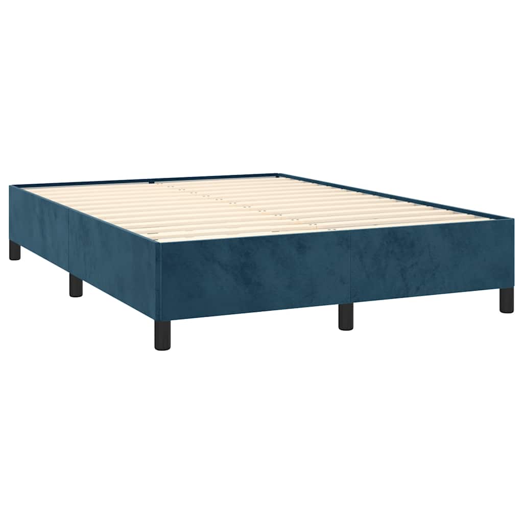 Box Spring Postel S Matrací Tmavě Modrá 140X190 Cm Samet