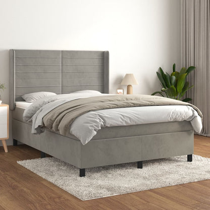 Box Spring Postel S Matrací Samet Světle Šedá