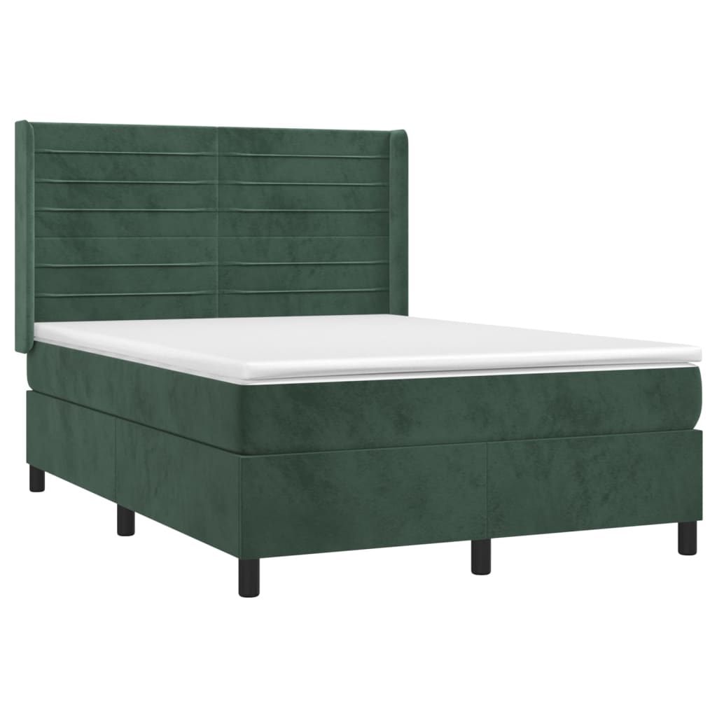 Box Spring Postel S Matrací Tmavě Zelená 140X200 Cm Samet