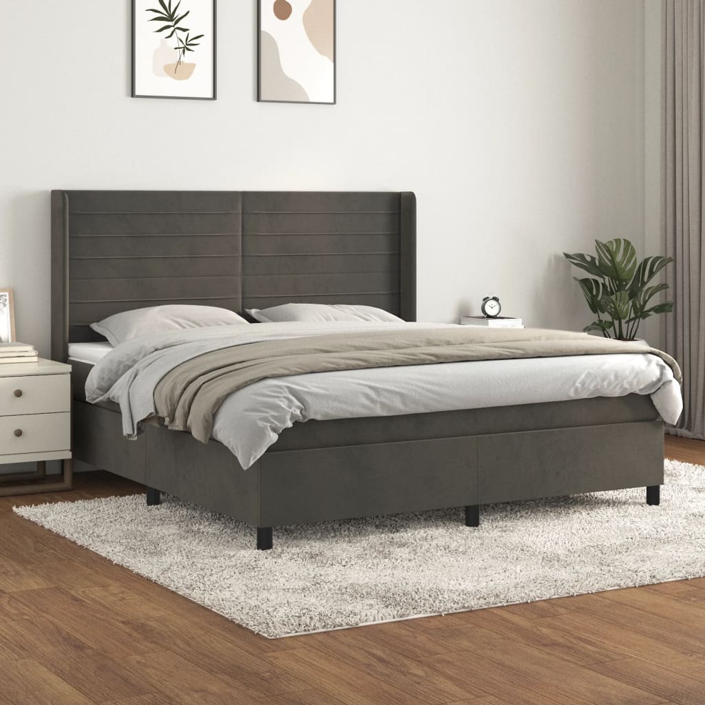 Box Spring Postel S Matrací Samet Tmavě Šedá