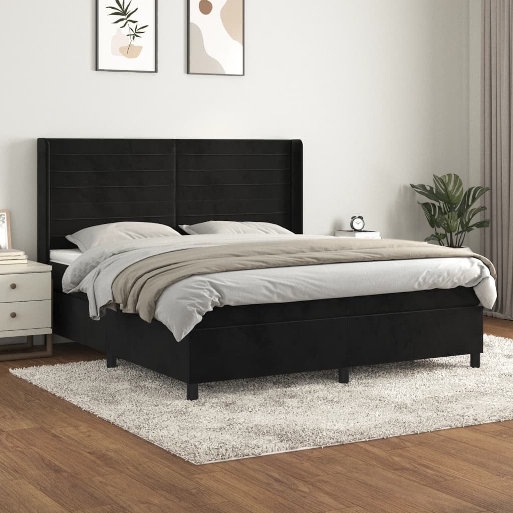 Box Spring Postel S Matrací Černá Samet Černá