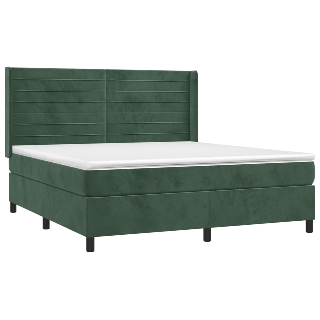 Box Spring Postel S Matrací Tmavě Zelená 160X200 Cm Samet
