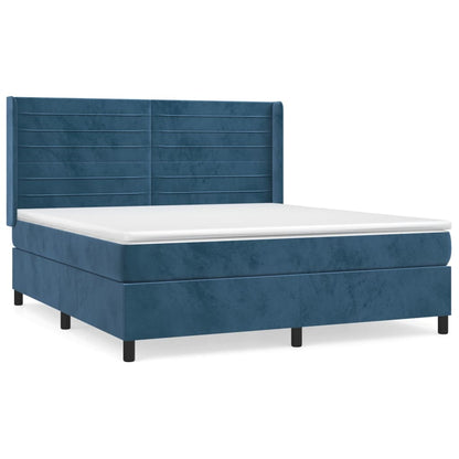 Box Spring Postel S Matrací Tmavě Modrá 160X200 Cm Samet