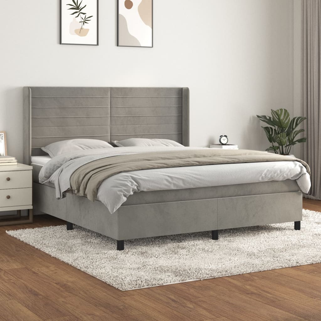 Box Spring Postel S Matrací Samet Světle Šedá