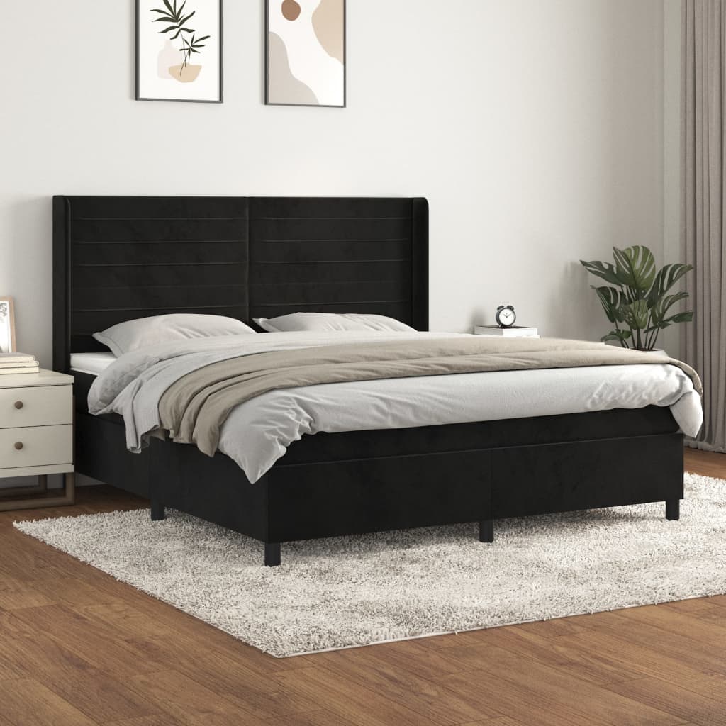 Box Spring Postel S Matrací Černá Samet Černá