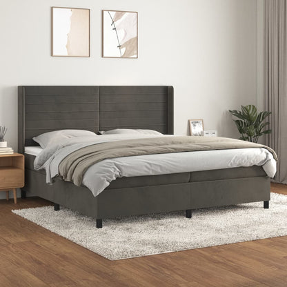 Box Spring Postel S Matrací Samet Tmavě Šedá