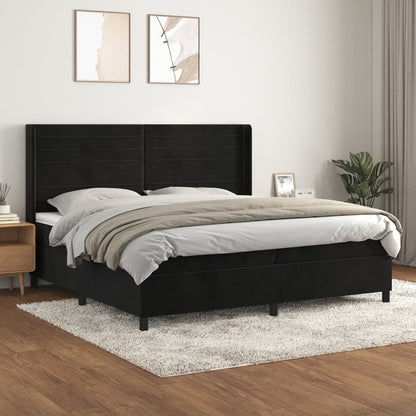 Box Spring Postel S Matrací Černá Samet Černá