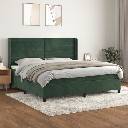 Box Spring Postel S Matrací Tmavě Zelená 200X200 Cm Samet