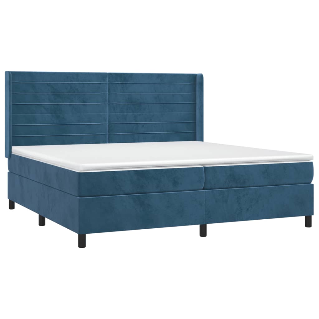 Box Spring Postel S Matrací Tmavě Modrá 200X200 Cm Samet
