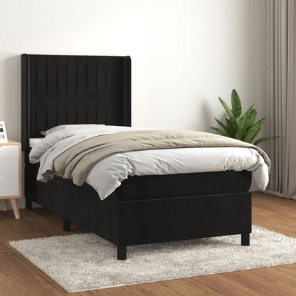 Box Spring Postel S Matrací Černá Samet Černá