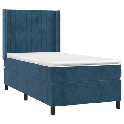 Box Spring Postel S Matrací Tmavě Modrá 80 X 200 Cm Samet