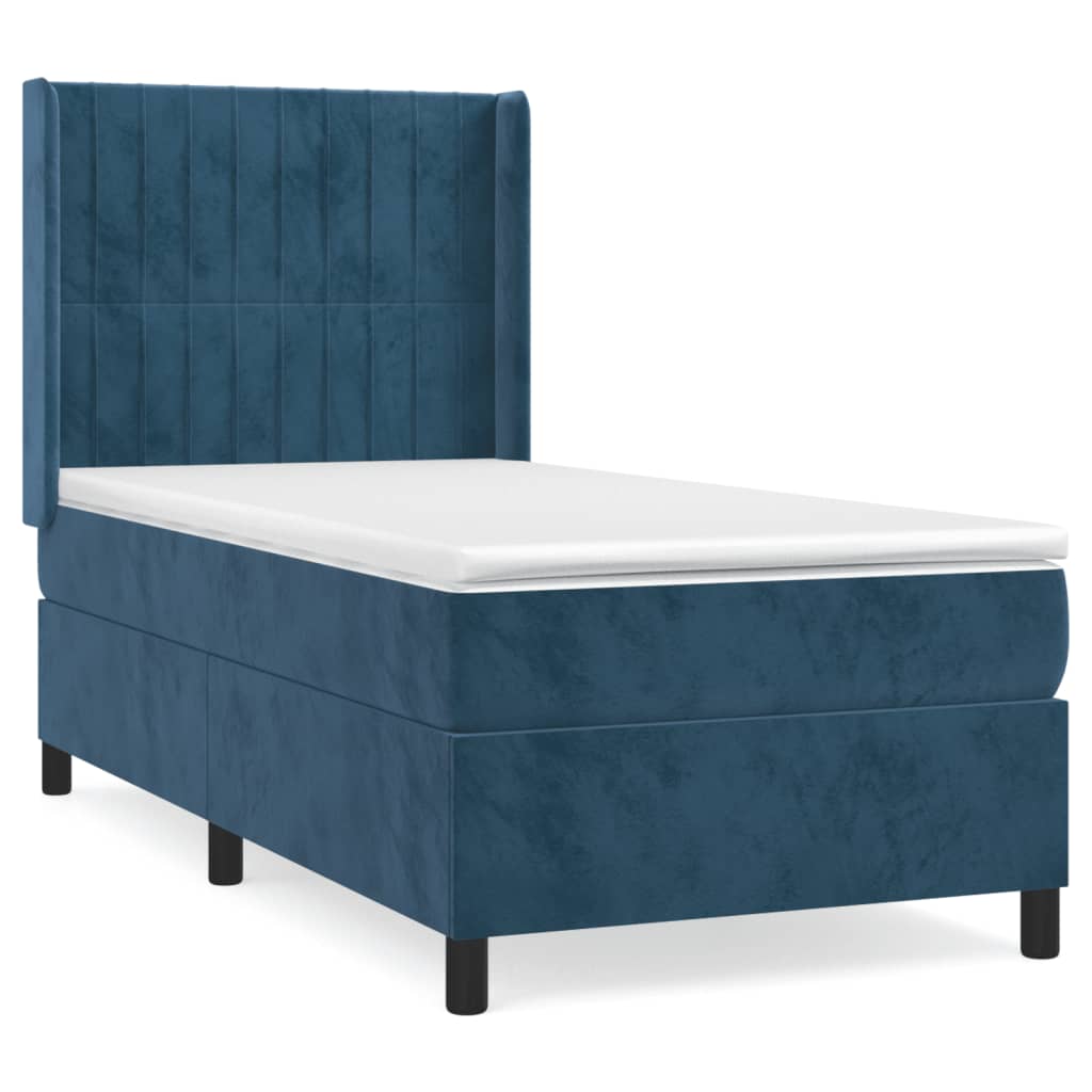 Box Spring Postel S Matrací Tmavě Modrá 90X190 Cm Samet