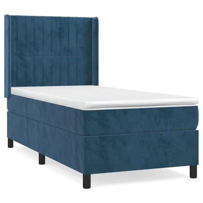Box Spring Postel S Matrací Tmavě Modrá 90X200 Cm Samet