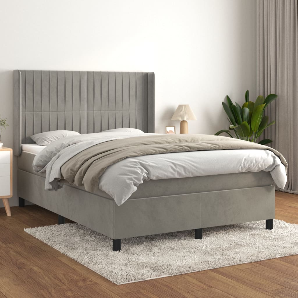 Box Spring Postel S Matrací Samet Světle Šedá