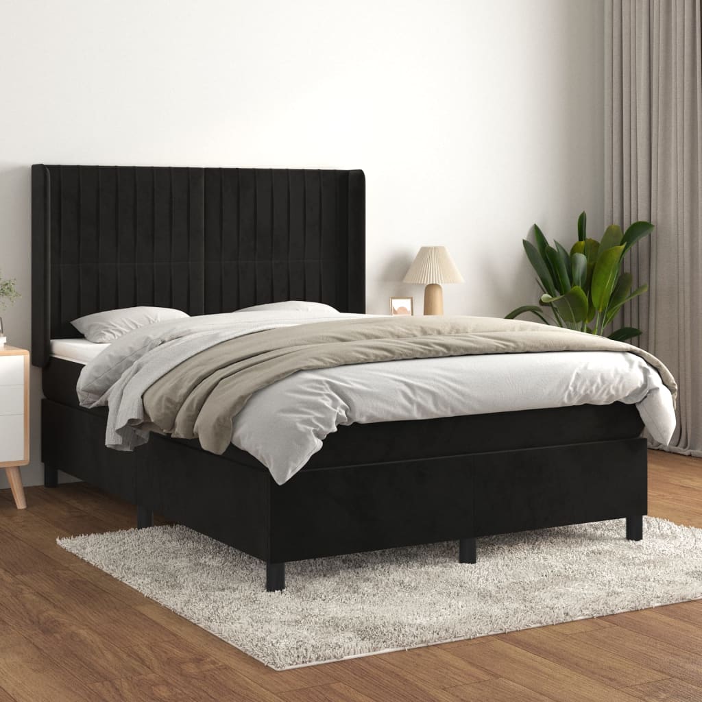 Box Spring Postel S Matrací Černá Samet Černá