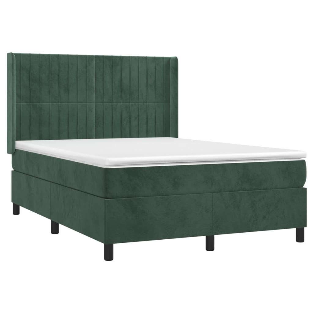 Box Spring Postel S Matrací Tmavě Zelená 140X190 Cm Samet