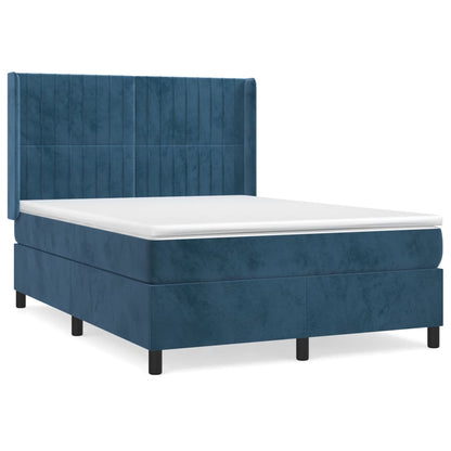 Box Spring Postel S Matrací Tmavě Modrá 140X190 Cm Samet