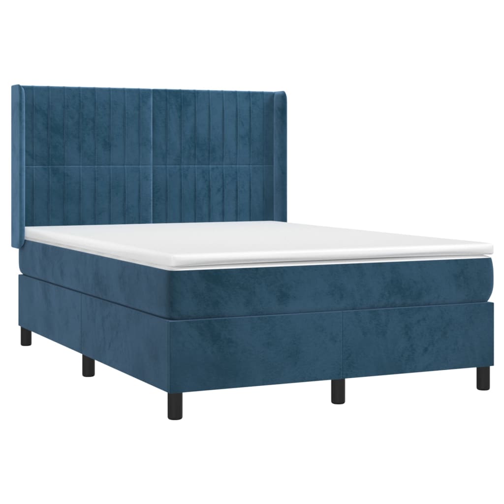 Box Spring Postel S Matrací Tmavě Modrá 140X190 Cm Samet