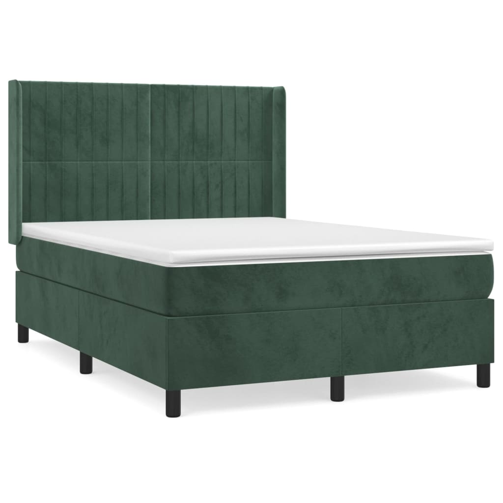 Box Spring Postel S Matrací Tmavě Zelená 140X200 Cm Samet