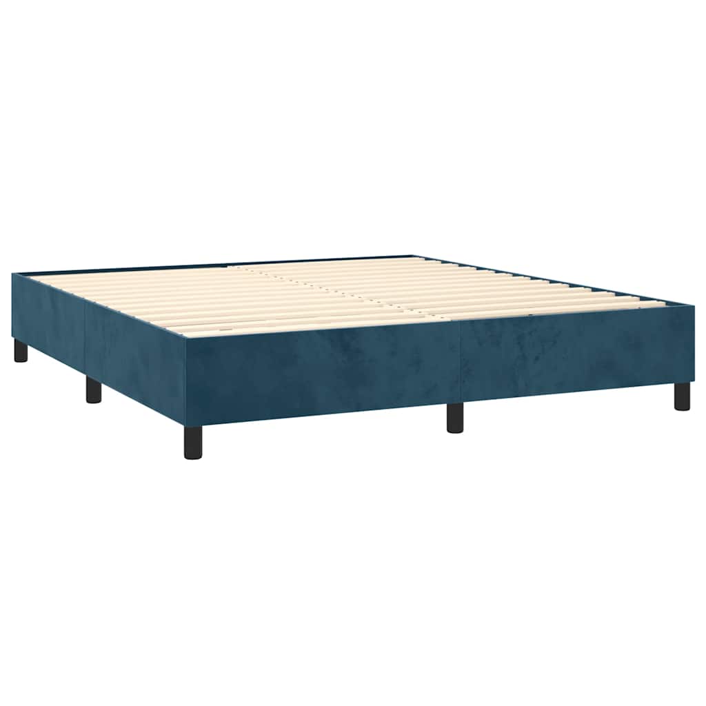 Box Spring Postel S Matrací Tmavě Modrá 160X200 Cm Samet