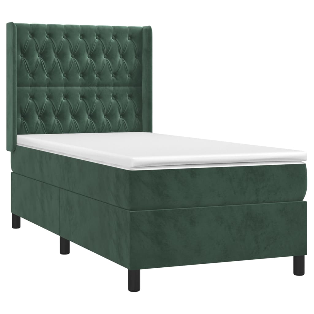 Box Spring Postel S Matrací Tmavě Zelená 80 X 200 Cm Samet