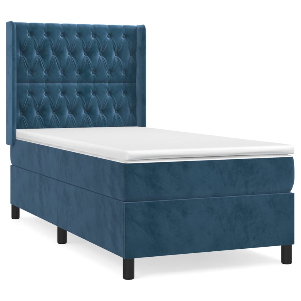 Box Spring Postel S Matrací Tmavě Modrá 80 X 200 Cm Samet