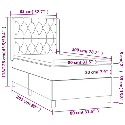 Box Spring Postel S Matrací Tmavě Modrá 80 X 200 Cm Samet