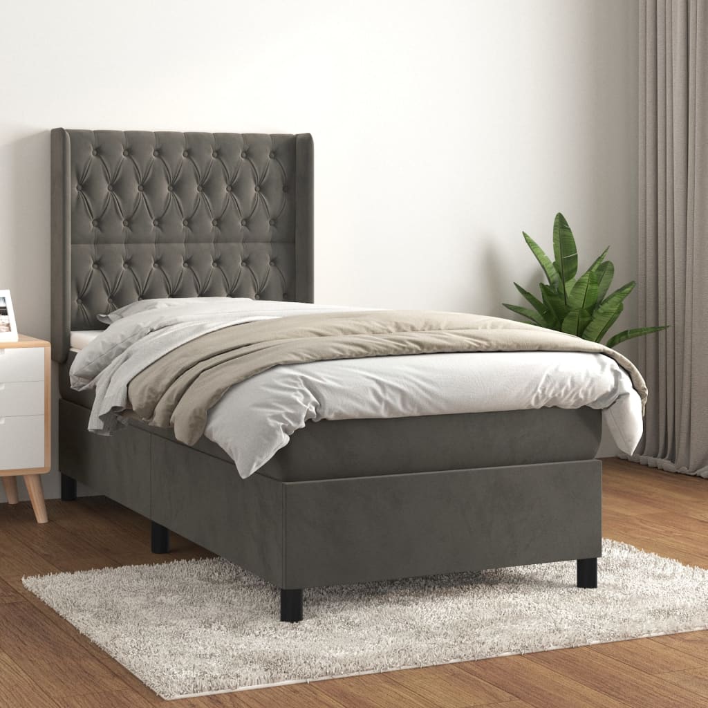 Box Spring Postel S Matrací Samet Tmavě Šedá