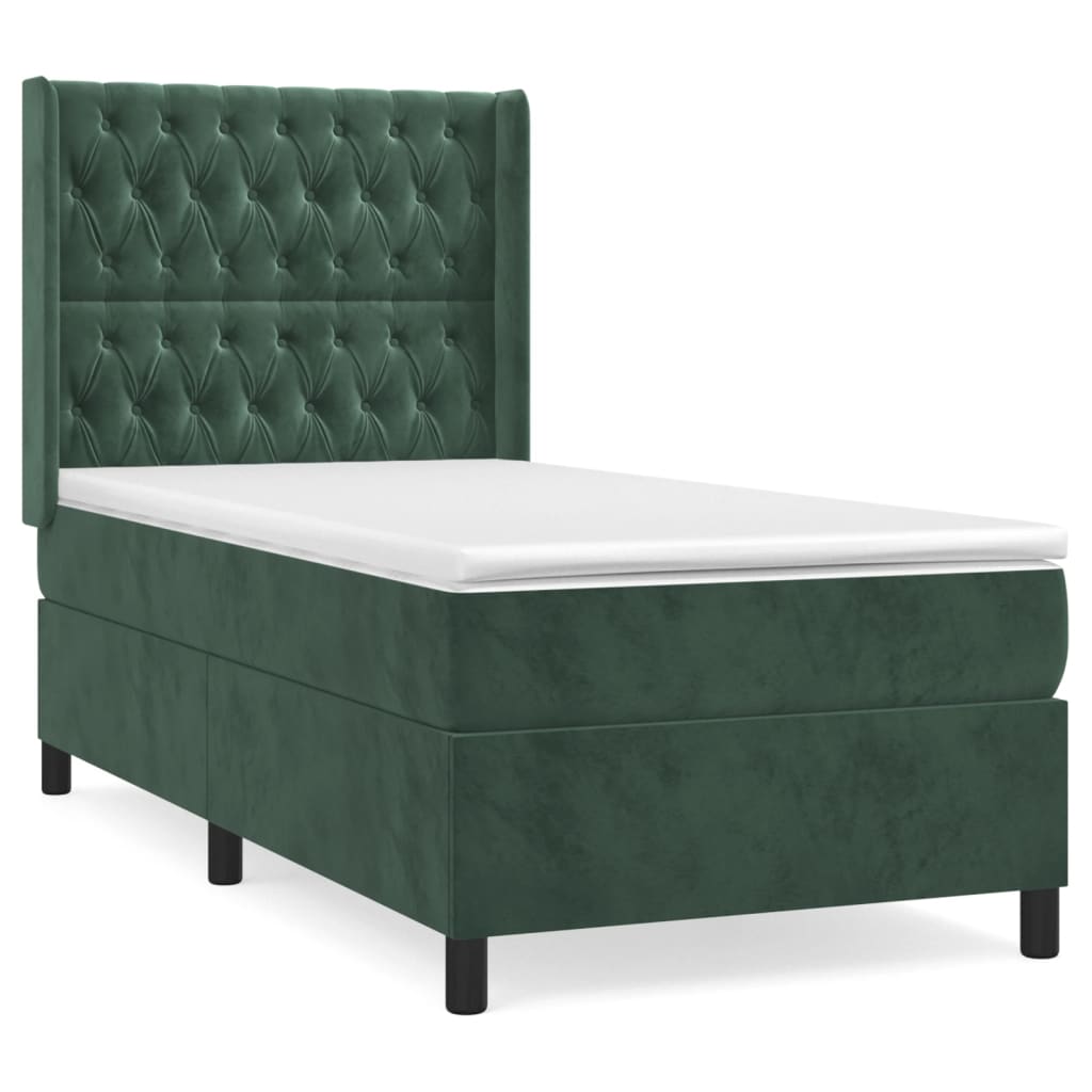 Box Spring Postel S Matrací Tmavě Zelená 90X190 Cm Samet