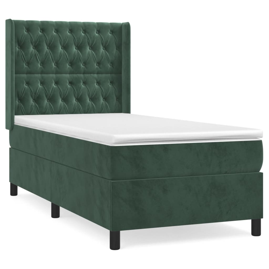 Box Spring Postel S Matrací Tmavě Zelená 100X200 Cm Samet