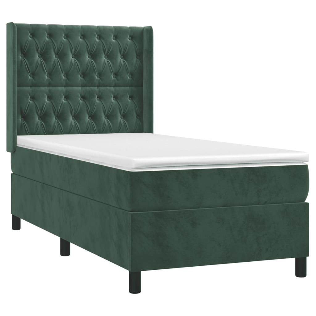 Box Spring Postel S Matrací Tmavě Zelená 100X200 Cm Samet