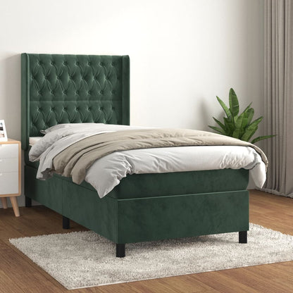 Box Spring Postel S Matrací Tmavě Zelená 100X200 Cm Samet