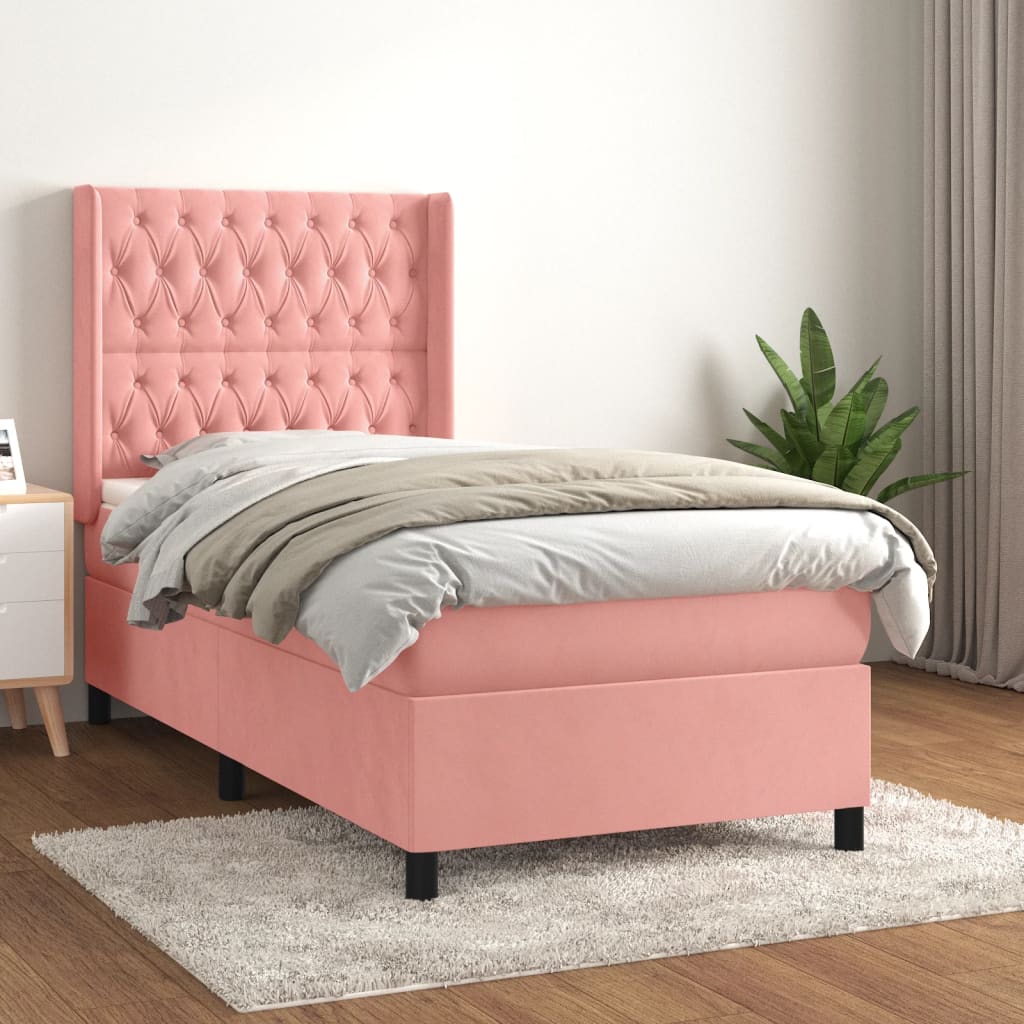 Box Spring Postel S Matrací Samet Růžová