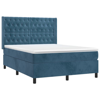 Box Spring Postel S Matrací Tmavě Modrá 140X190 Cm Samet