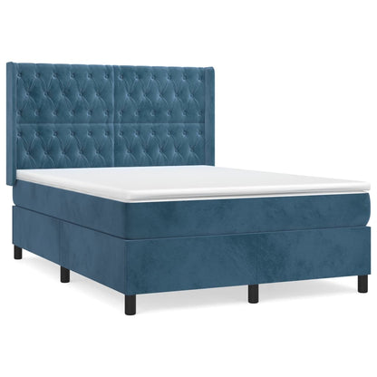 Box Spring Postel S Matrací Tmavě Modrá 140X200 Cm Samet