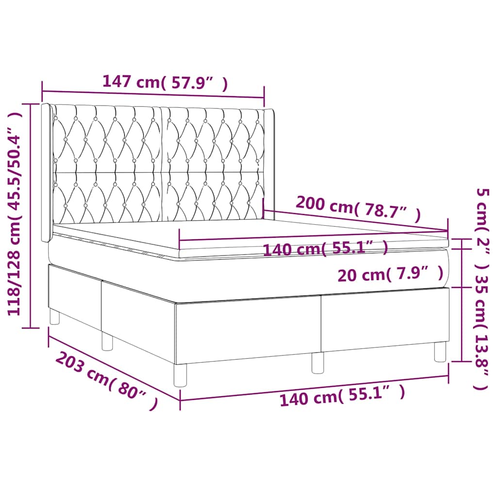 Box Spring Postel S Matrací Tmavě Modrá 140X200 Cm Samet