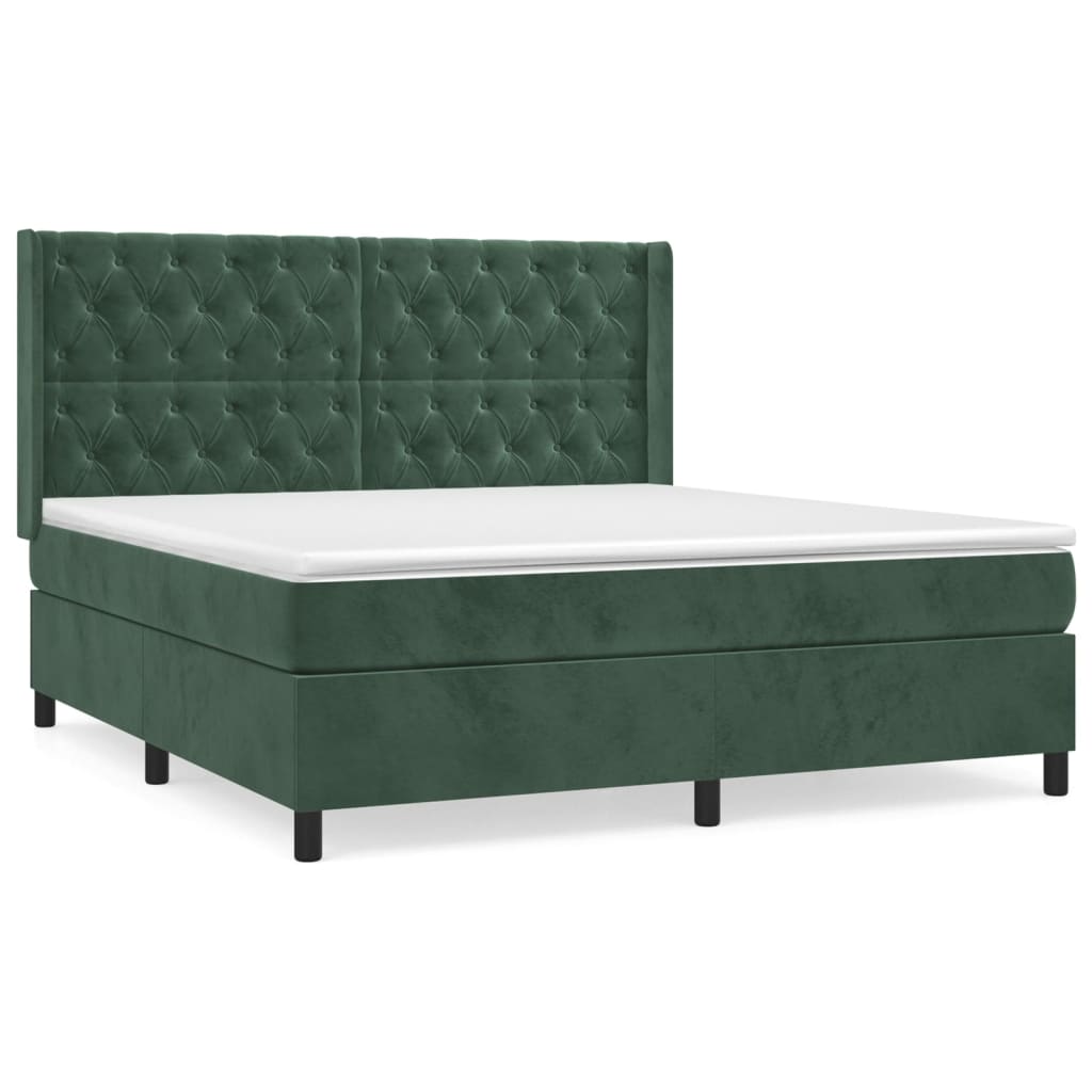 Box Spring Postel S Matrací Tmavě Zelená 160X200 Cm Samet
