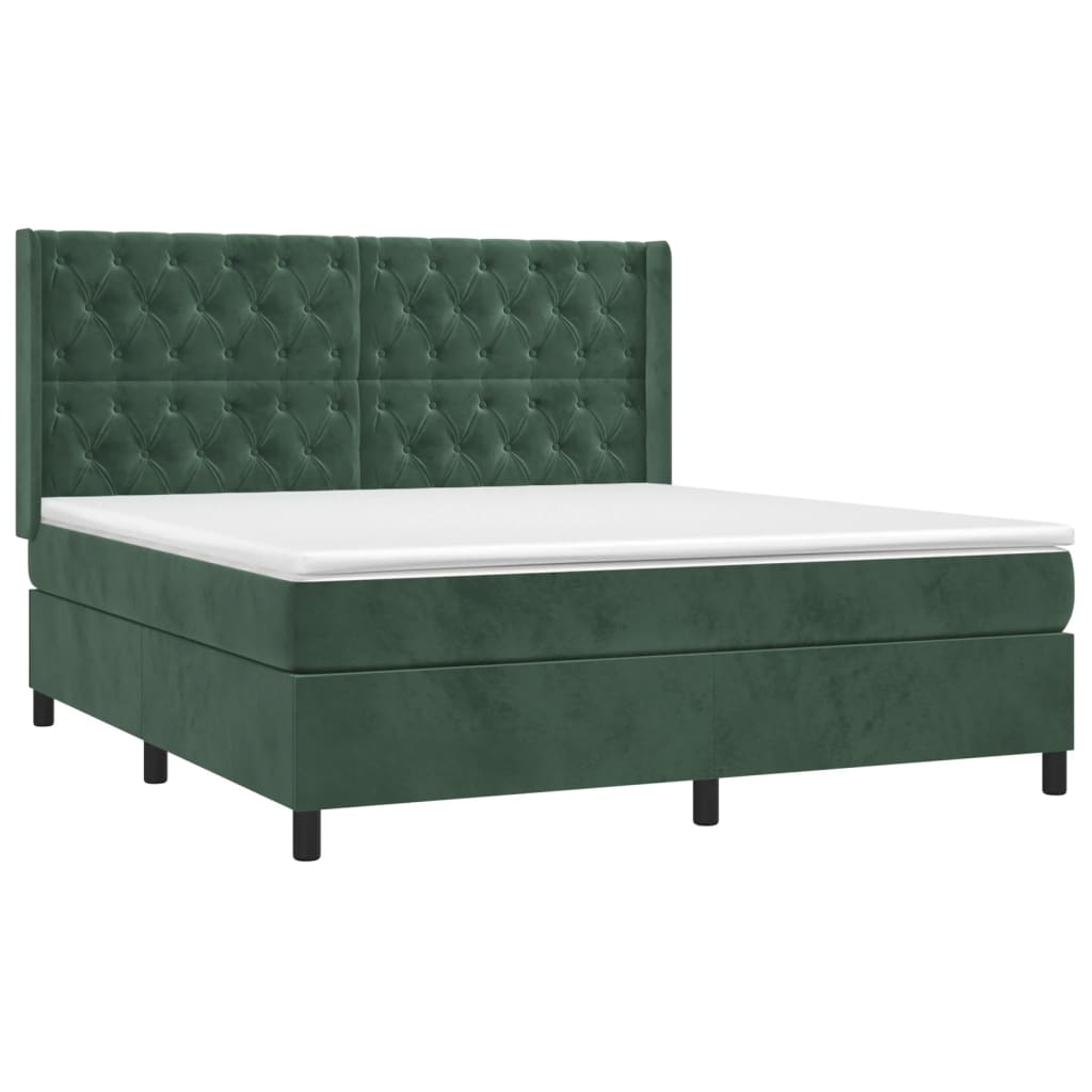 Box Spring Postel S Matrací Tmavě Zelená 160X200 Cm Samet