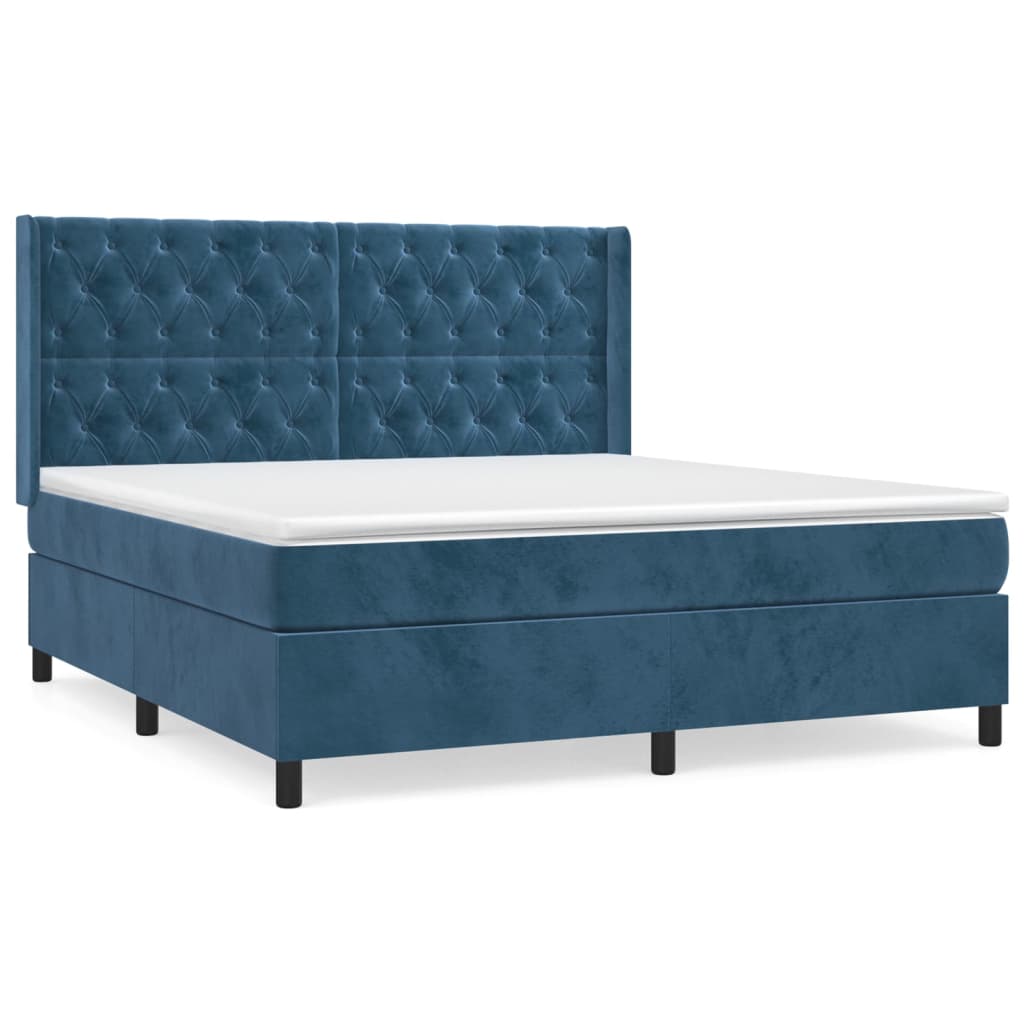 Box Spring Postel S Matrací Tmavě Modrá 160X200 Cm Samet