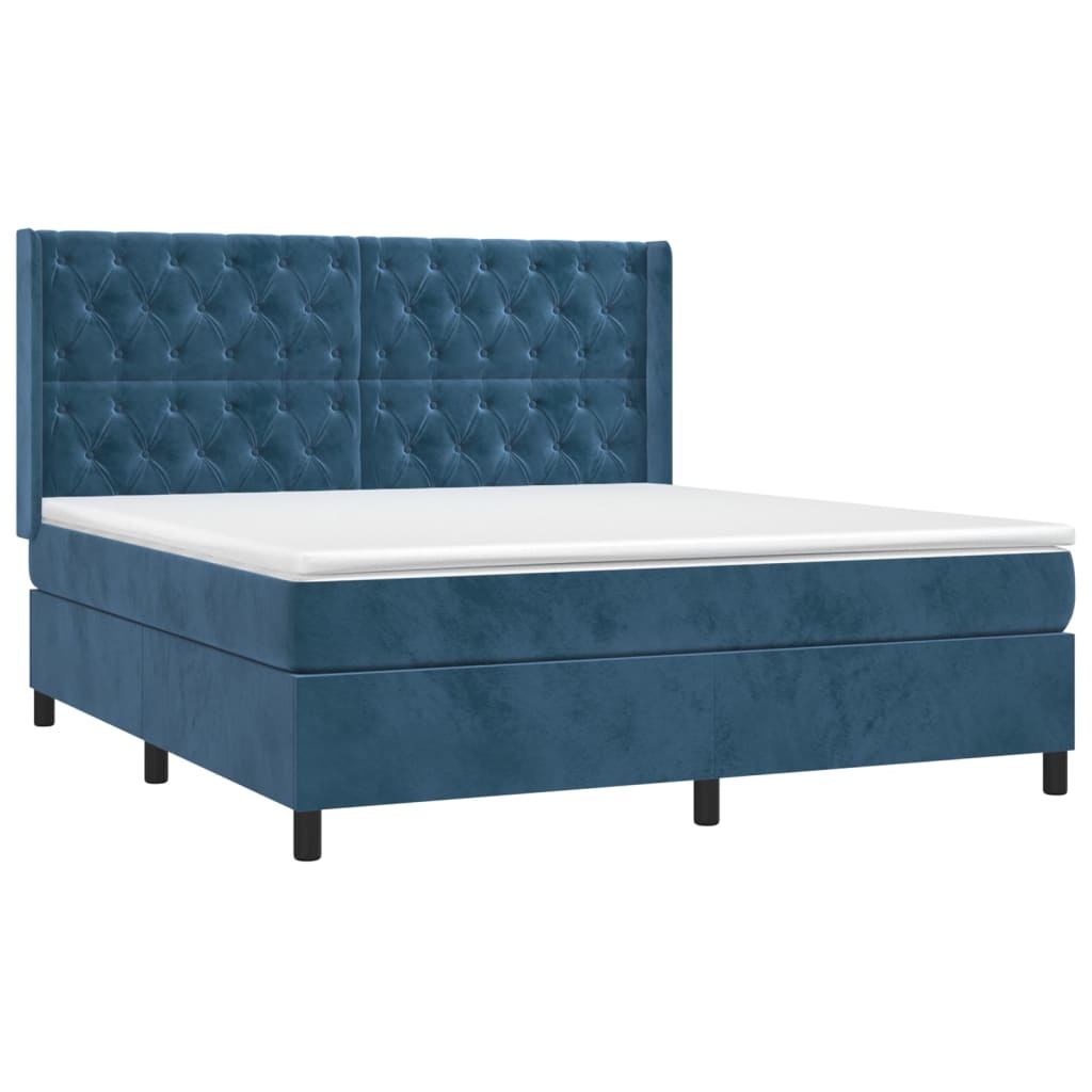 Box Spring Postel S Matrací Tmavě Modrá 160X200 Cm Samet