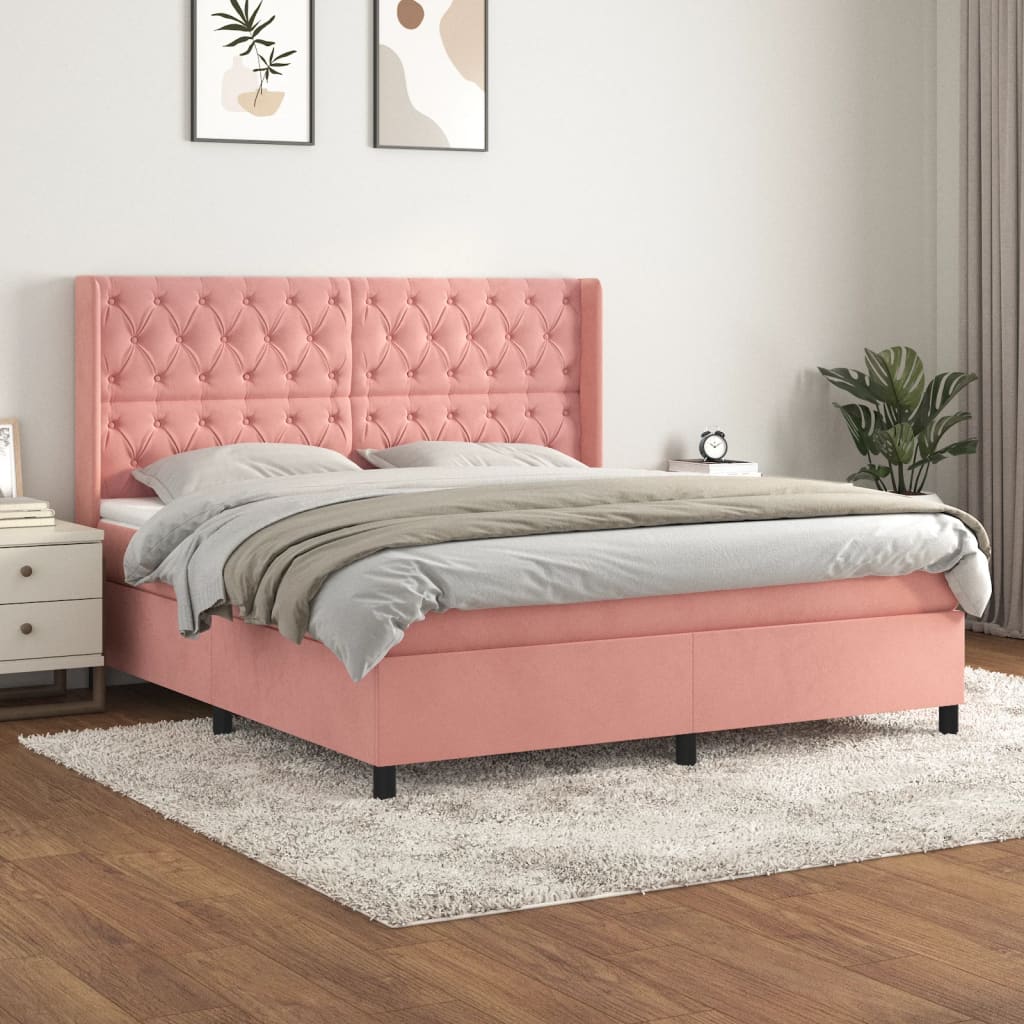 Box Spring Postel S Matrací Samet Růžová