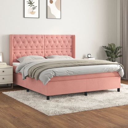 Box Spring Postel S Matrací Samet Růžová