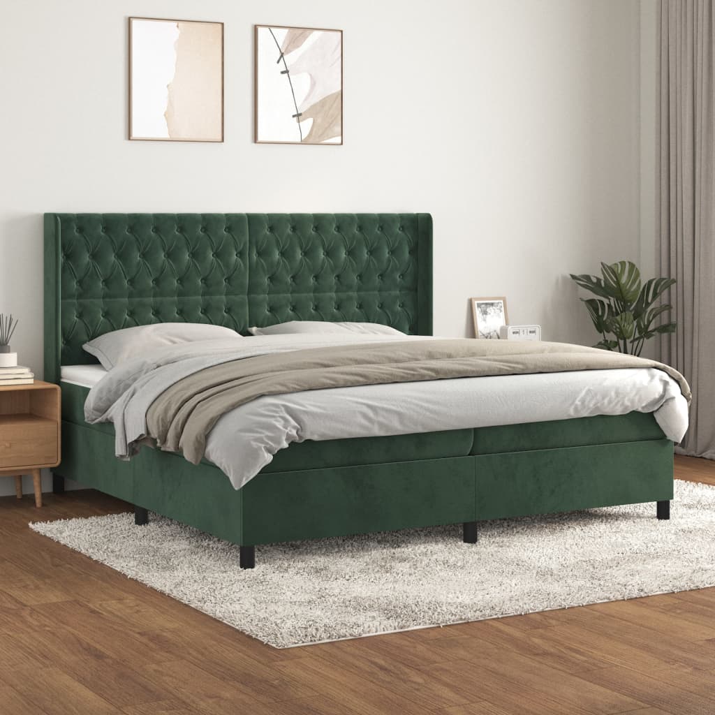 Box Spring Postel S Matrací Tmavě Zelená 200X200 Cm Samet