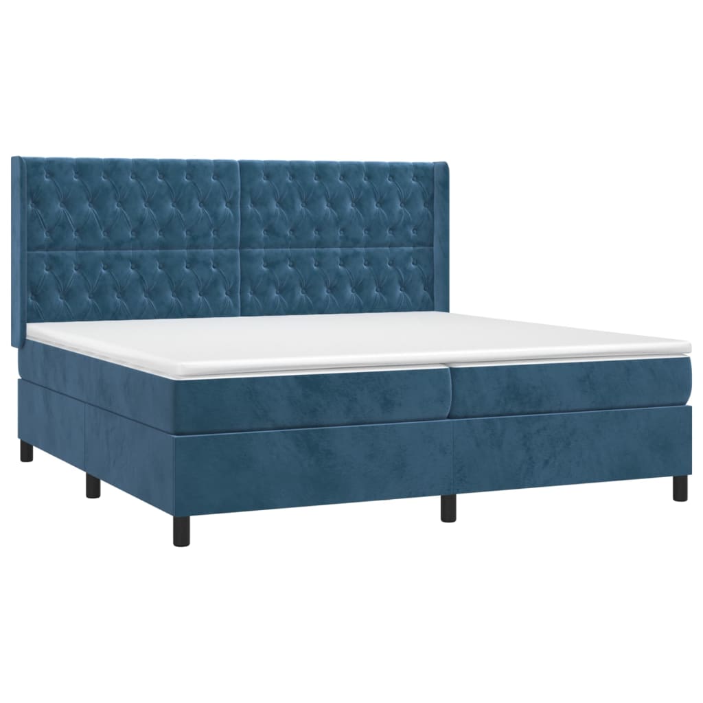 Box Spring Postel S Matrací Tmavě Modrá 200X200 Cm Samet